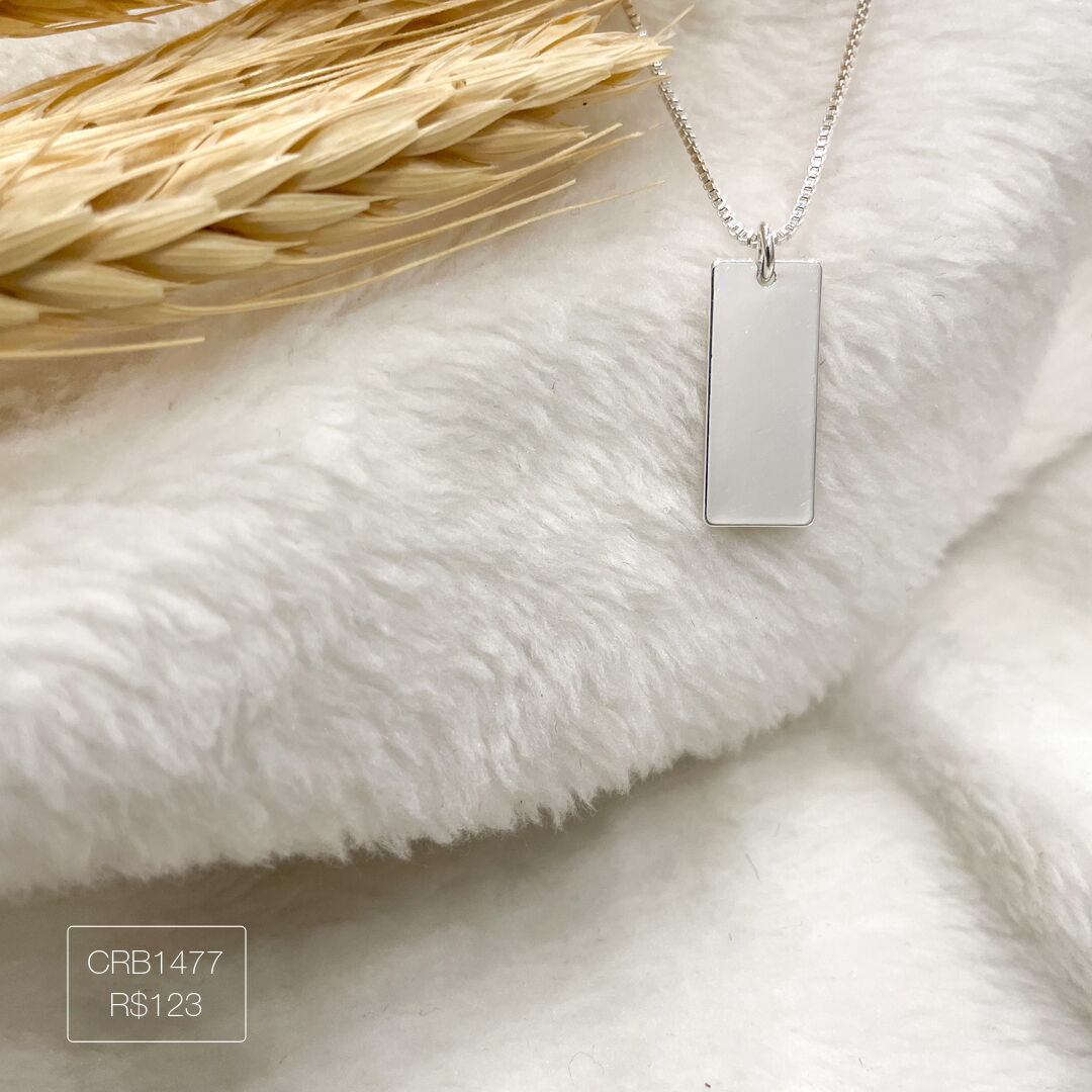 Colar de Plaquinha 2,5 x 0,7 Liso Prateado